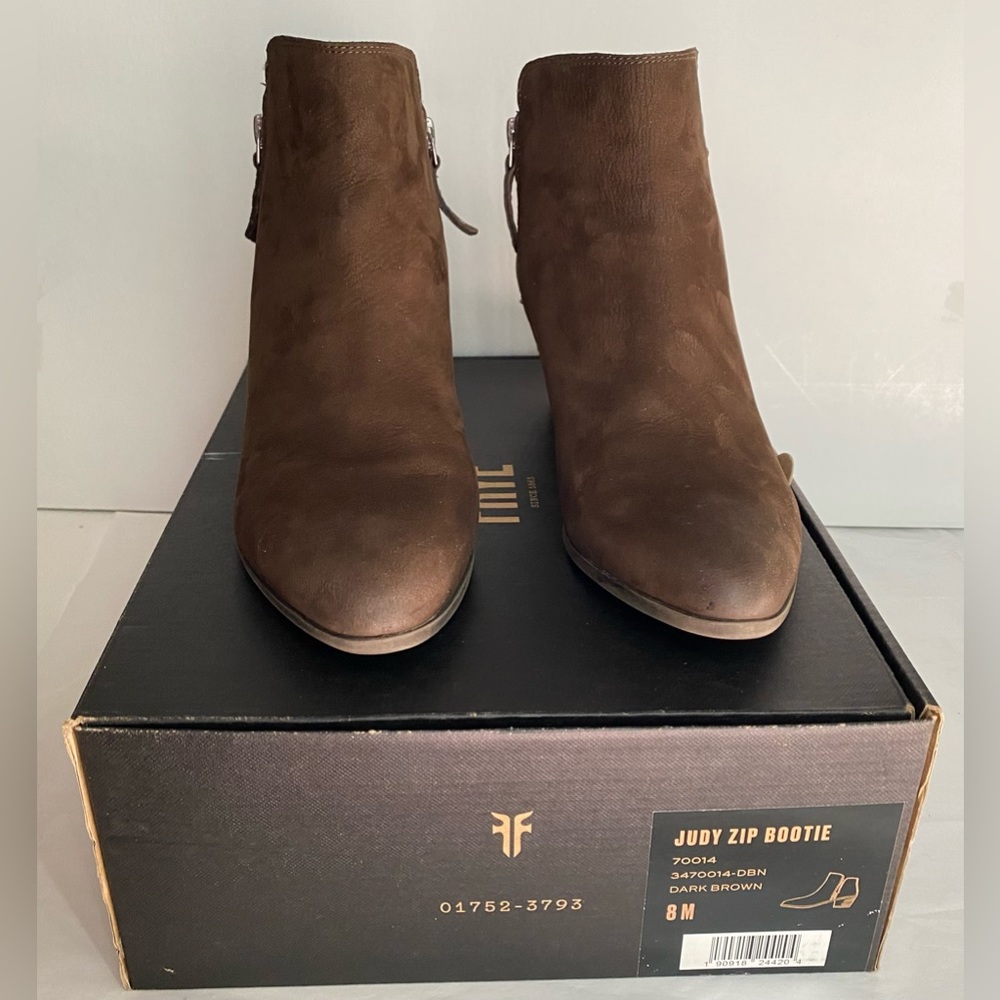 Frye Judy Leather Side-Zip Ankle Bootie Dark Brown Size 8